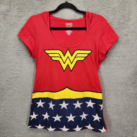Wonder Woman T Shirt XL Womens Hooded Graphic Tee Superhero DC Comics - Picture 1 of 13